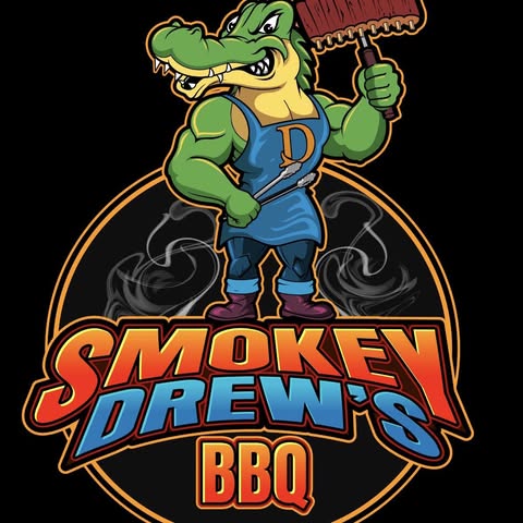 Smokey Drew’s BBQ alligator logo